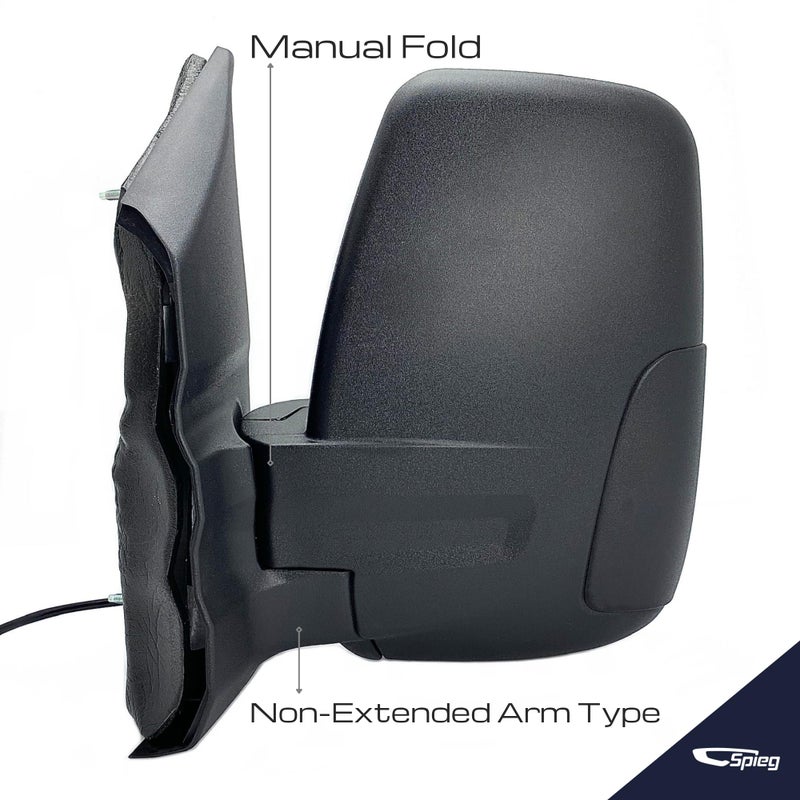 Spieg Driver Side Mirror for 2015-2019 Ford Transit 150 250 350 HD Cargo Van | Left Side View Mirror Assembly with Power Adjustment Non-Heated Glass Short Arm | Textured Black 6 Pins FO1320551 - Image 3